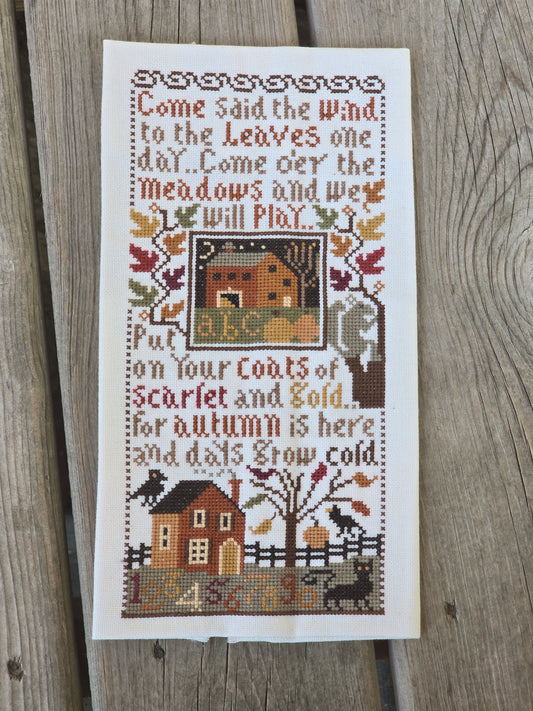 The Prairie Schooler - Autumn Leaves - Completed Cross Stitch
