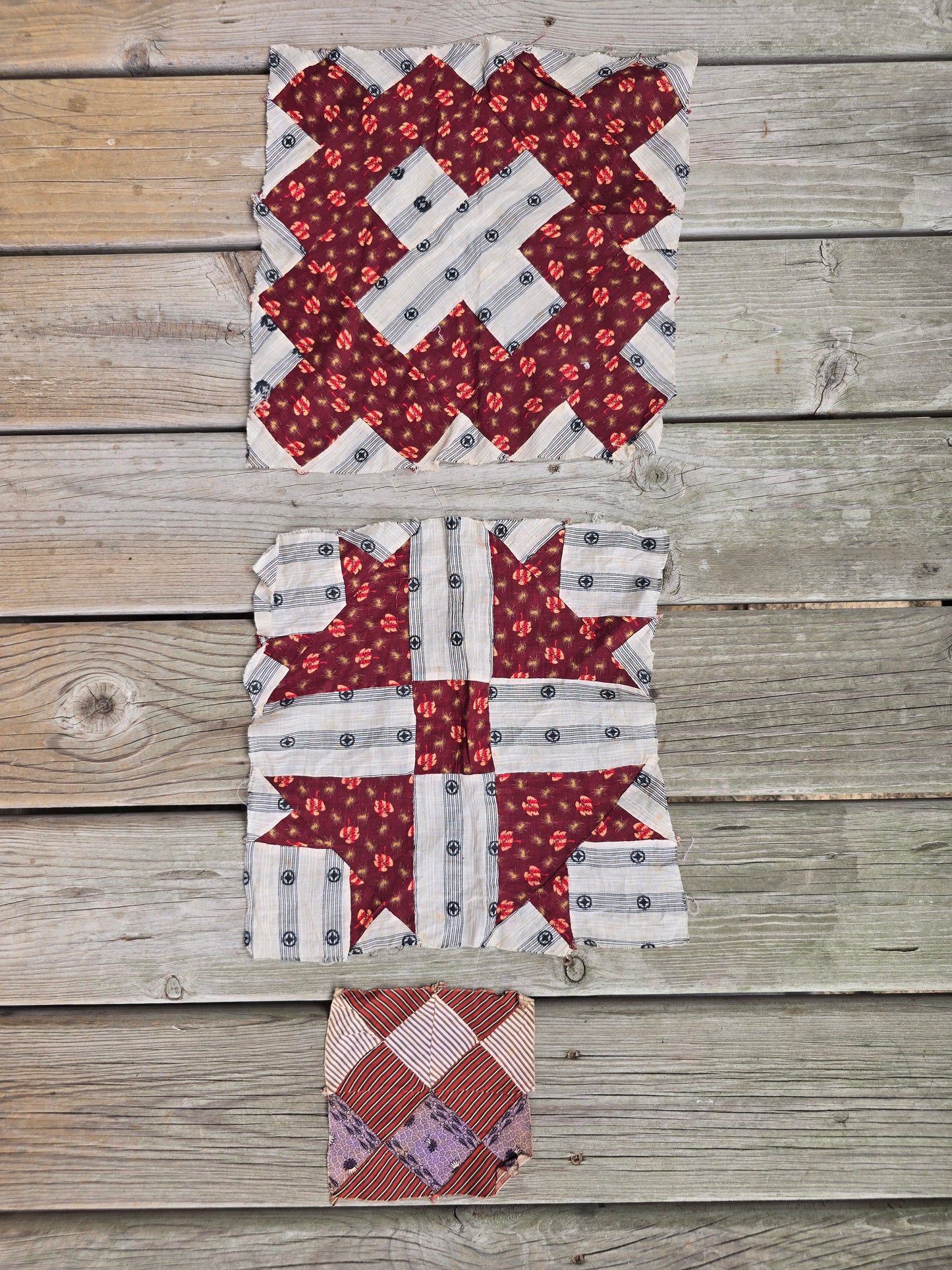 Antique Quilt Blocks - circa 1800s - Set of 3