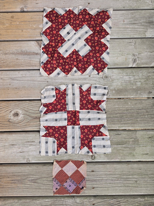 Antique Quilt Blocks - circa 1800s - Set of 3