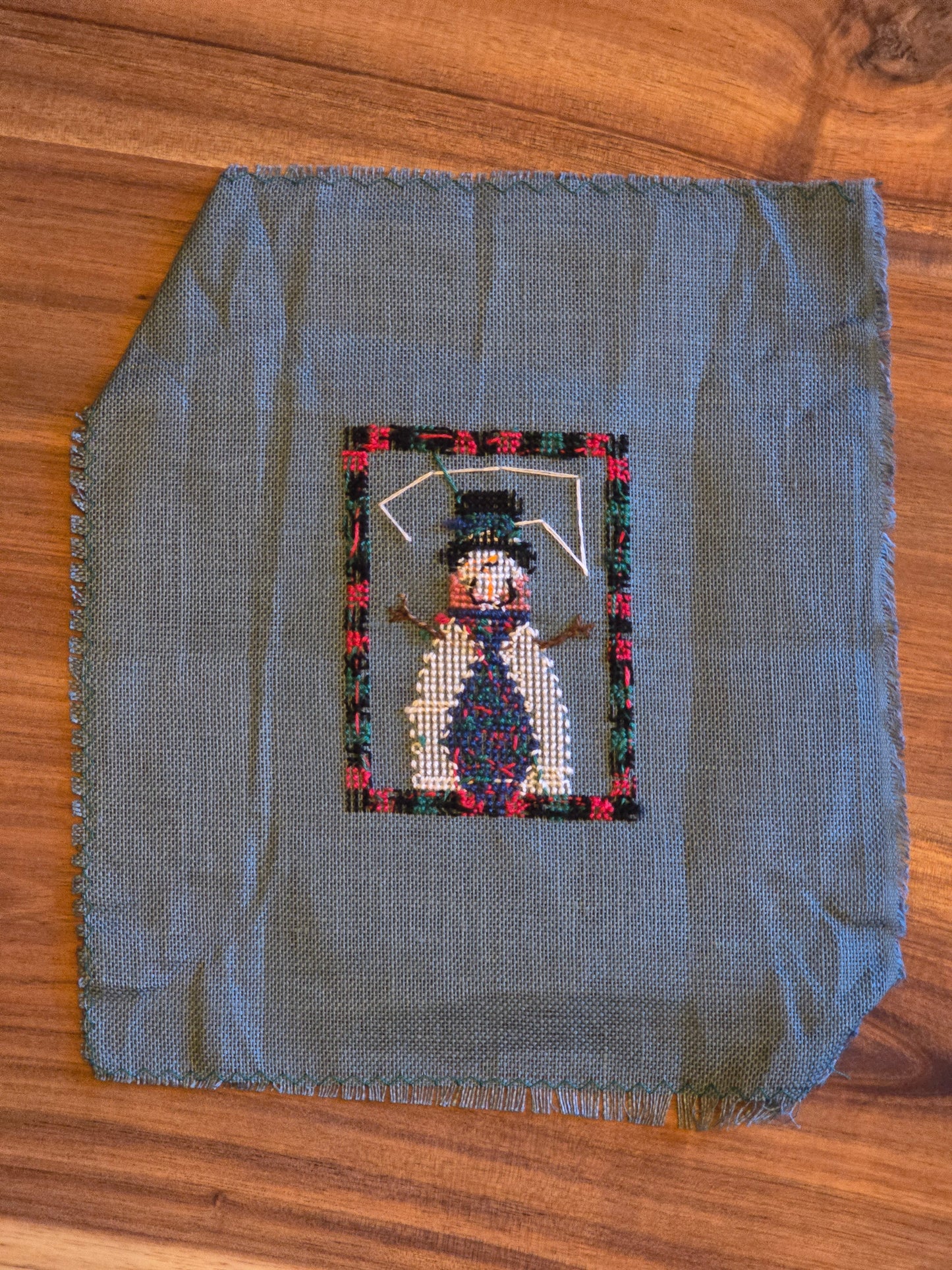 Unknown Designer - Snowman with Polymer Carrot Nose - Completed Cross Stitch