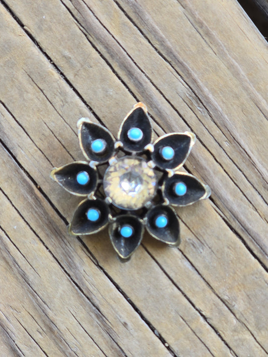 Metal Flower Button w/Rhinestone