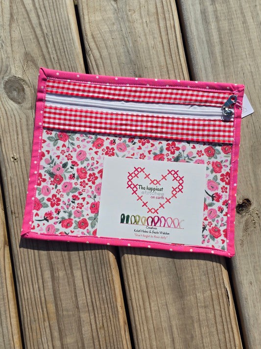 K Heinz Designz - Vinyl Project Bag - Bright Pink Floral
