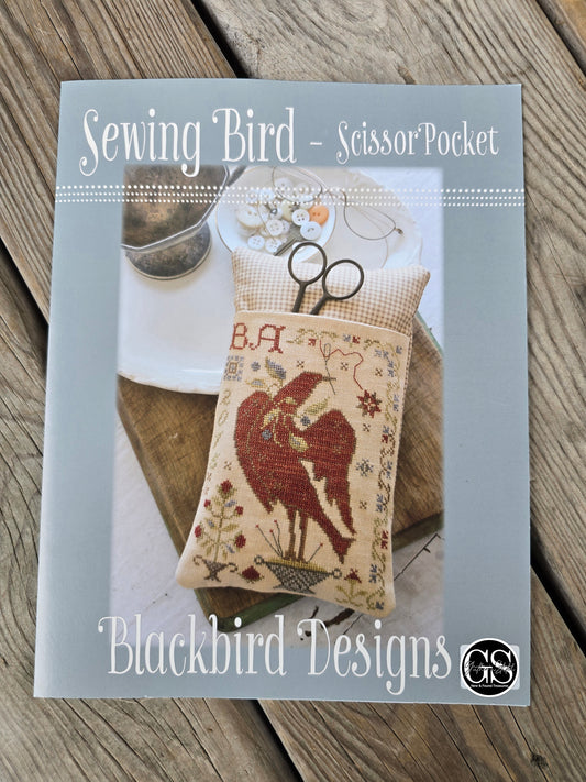 Blackbird Designs - Sewing Bird - Scissor Pocket - Cross Stitch Pattern