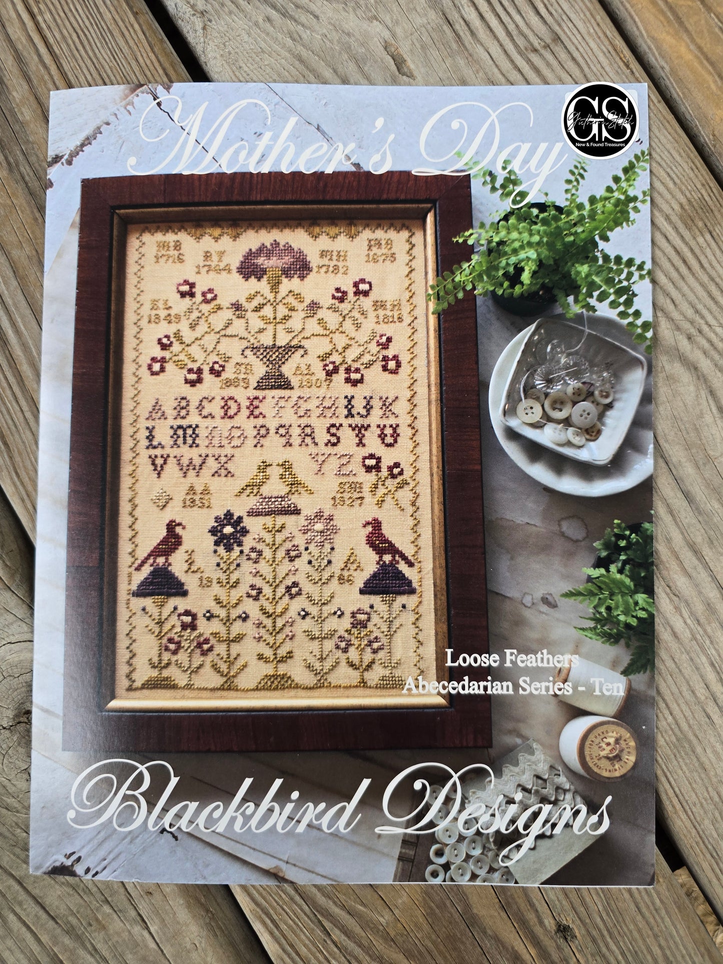 Blackbird Designs - Mother's Day - Loose Feathers Abecedarian Series - Ten - Cross Stitch Pattern
