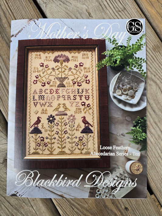 Blackbird Designs - Mother's Day - Loose Feathers Abecedarian Series - Ten - Cross Stitch Pattern