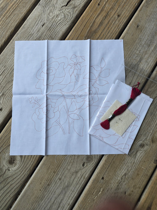 Petals and Blooms - Floral - Redwork Embroidery Kit