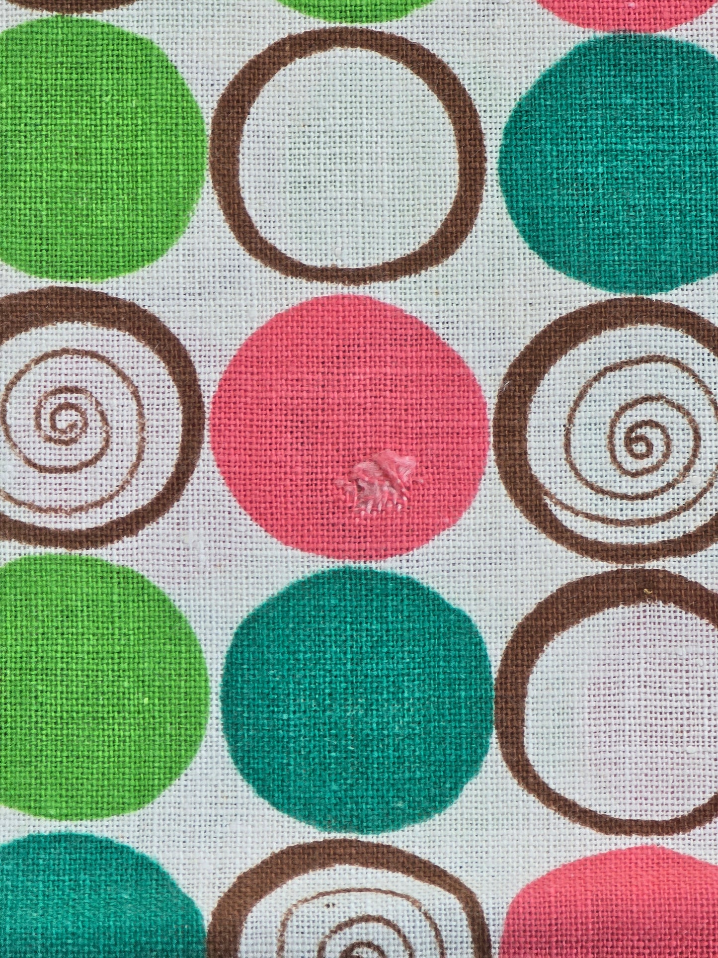 Green, Brown and Pink Circles - Linens - Feed Sack
