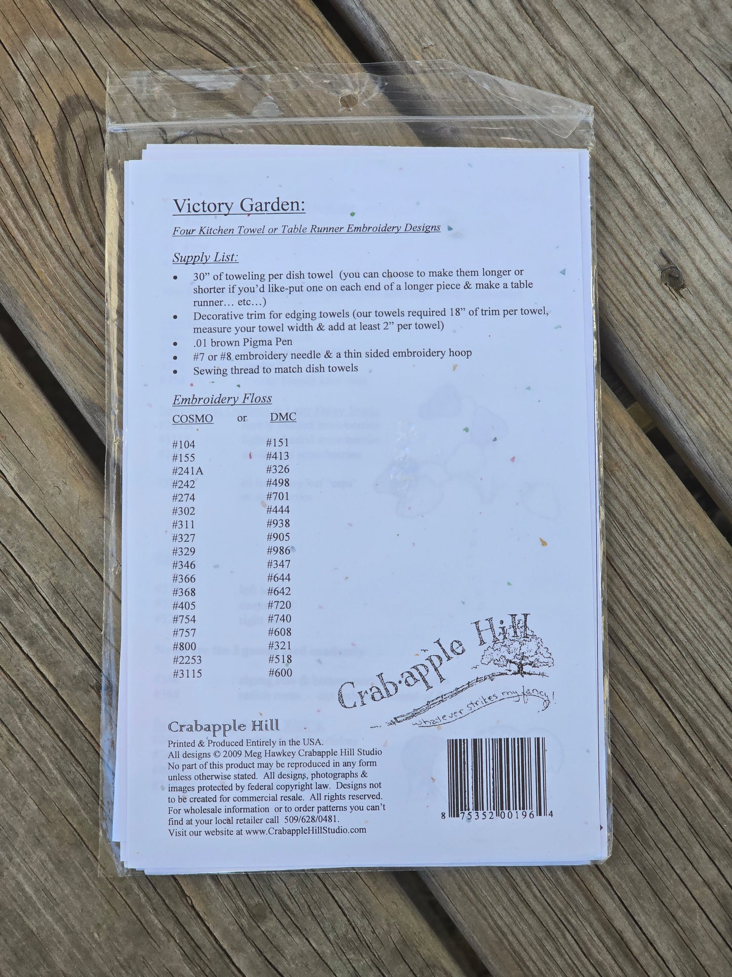 Crab-apple Hill - #254 - Victory Garden - Embroidery Pattern