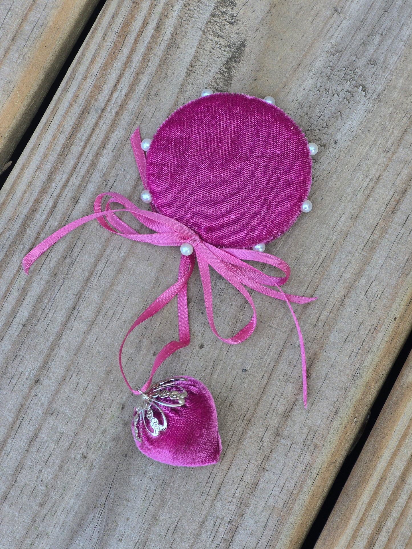 Pink Velvet Strawberry Emery with Flat Pincushion - Notions