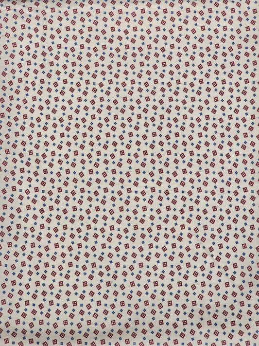 Cream, Red, Blue Geometric Shirting - Quilting Fabric - 7/8 Yard