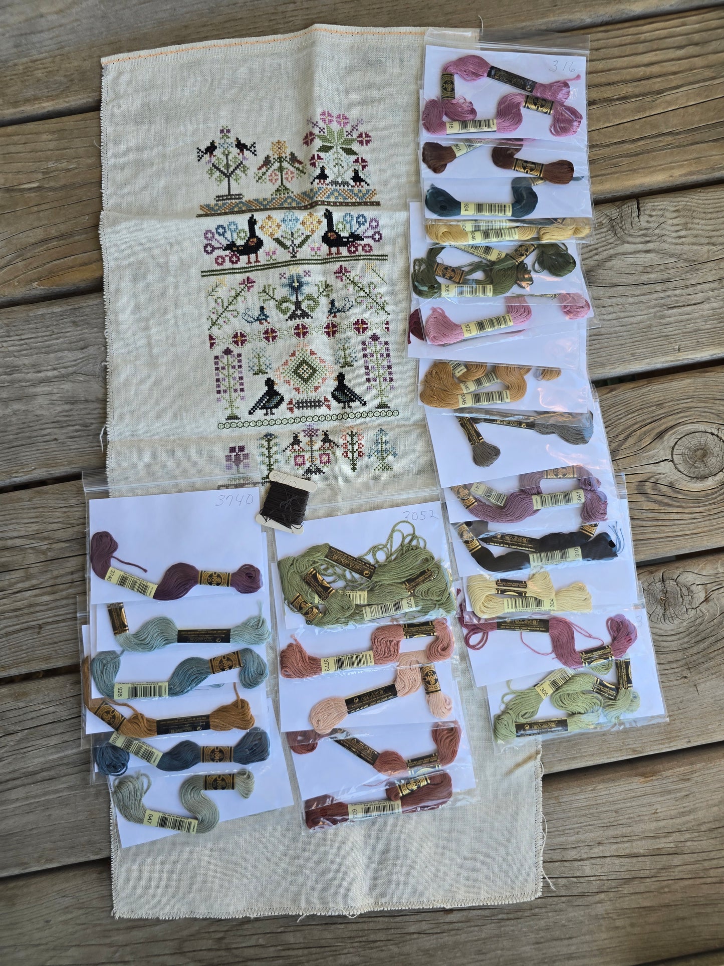 Rosewood Manor - Sixteen Birds - A Dutch Sampler - Partially Started Cross Stitch Kit