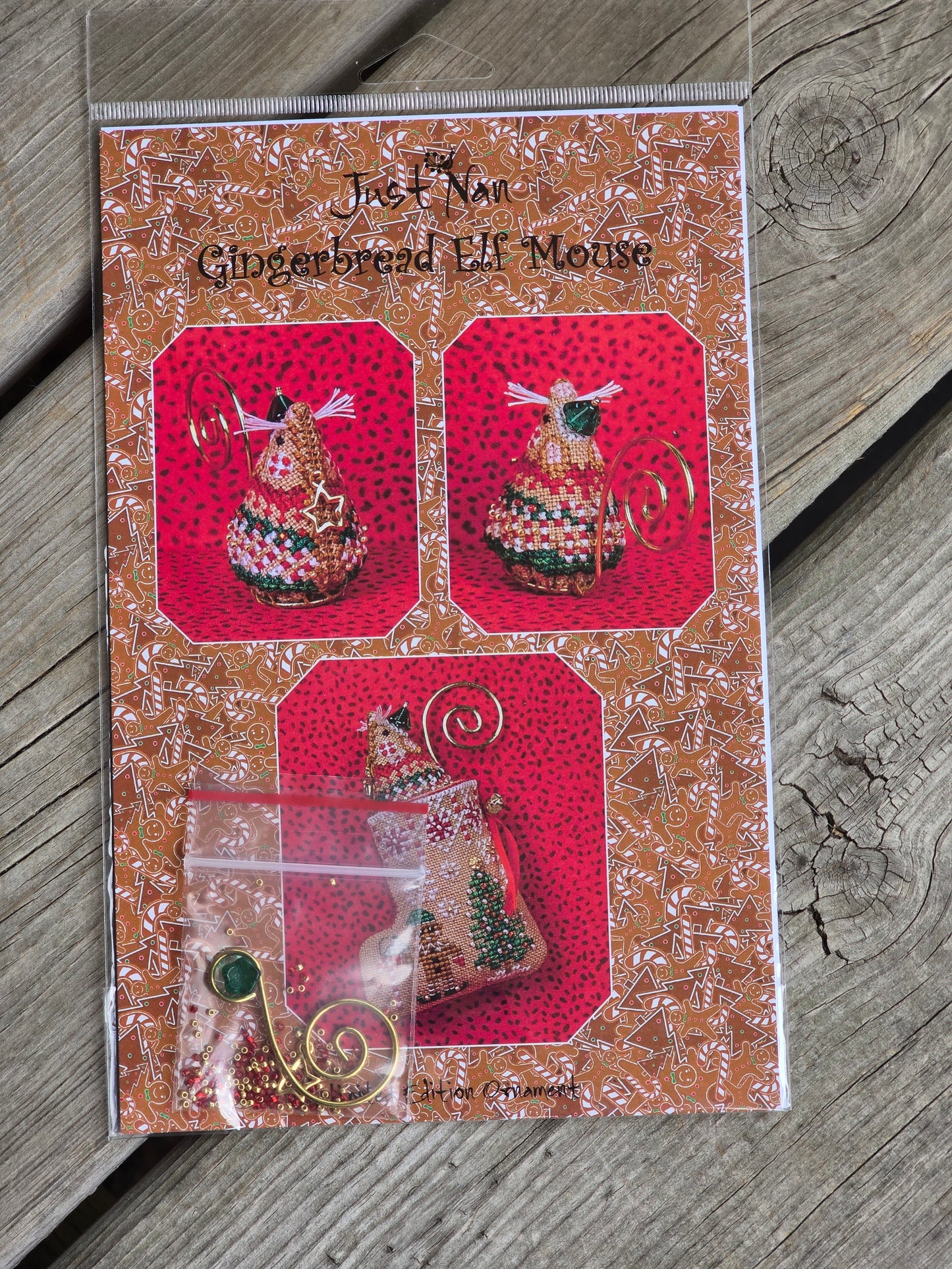 Just Nan - Gingerbread Elf Mouse - Limited Edition Ornament - Cross Stitch Pattern