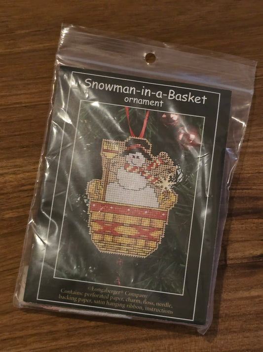 Longaberger Company - Snowman-in-a-Basket Ornament - Cross Stitch Kit