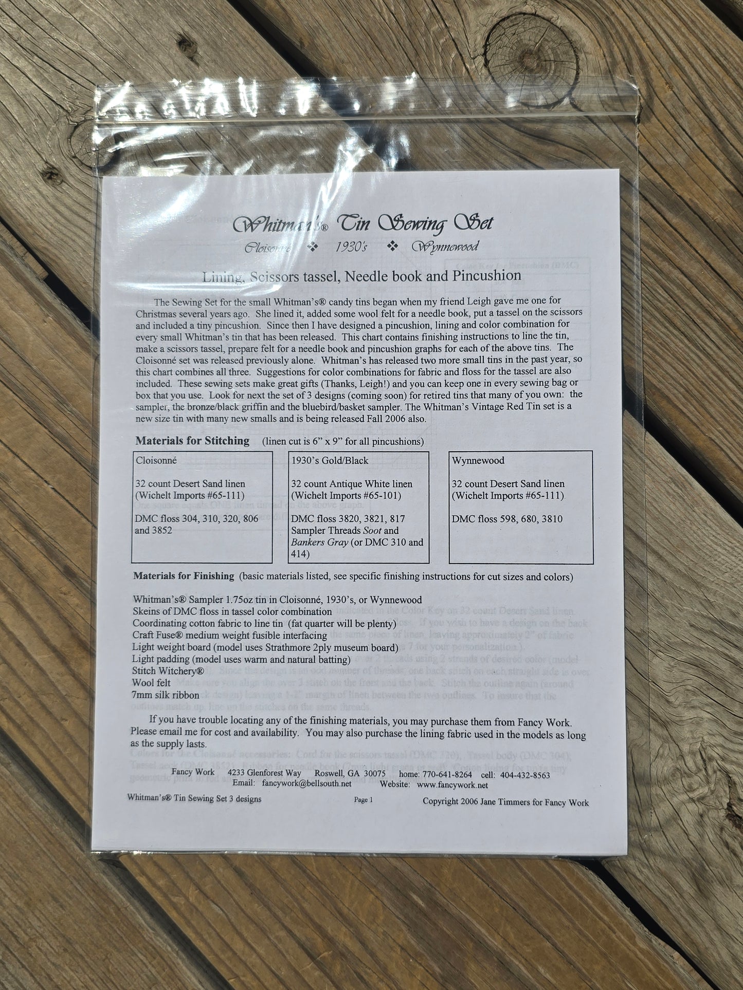 Fancy Work - Whitman's Tin Sewing Set - Cross Stitch Pattern