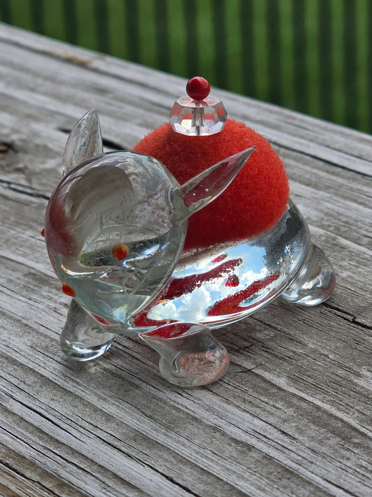 Vintage Glass Rabbit Pincushion - Notions