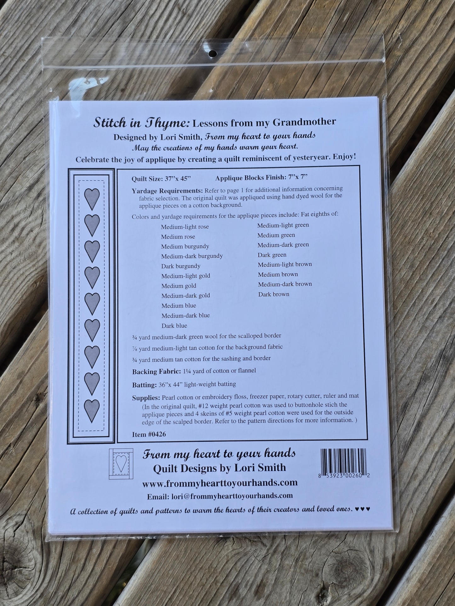 From My Heart to your Hands - Stitch in Time: Lessons from my Grandmother - Quilt Pattern