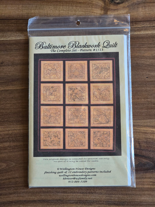 Wellington House Designs - Baltimore Blackwork Quilt - Embroidery and Quilt Pattern