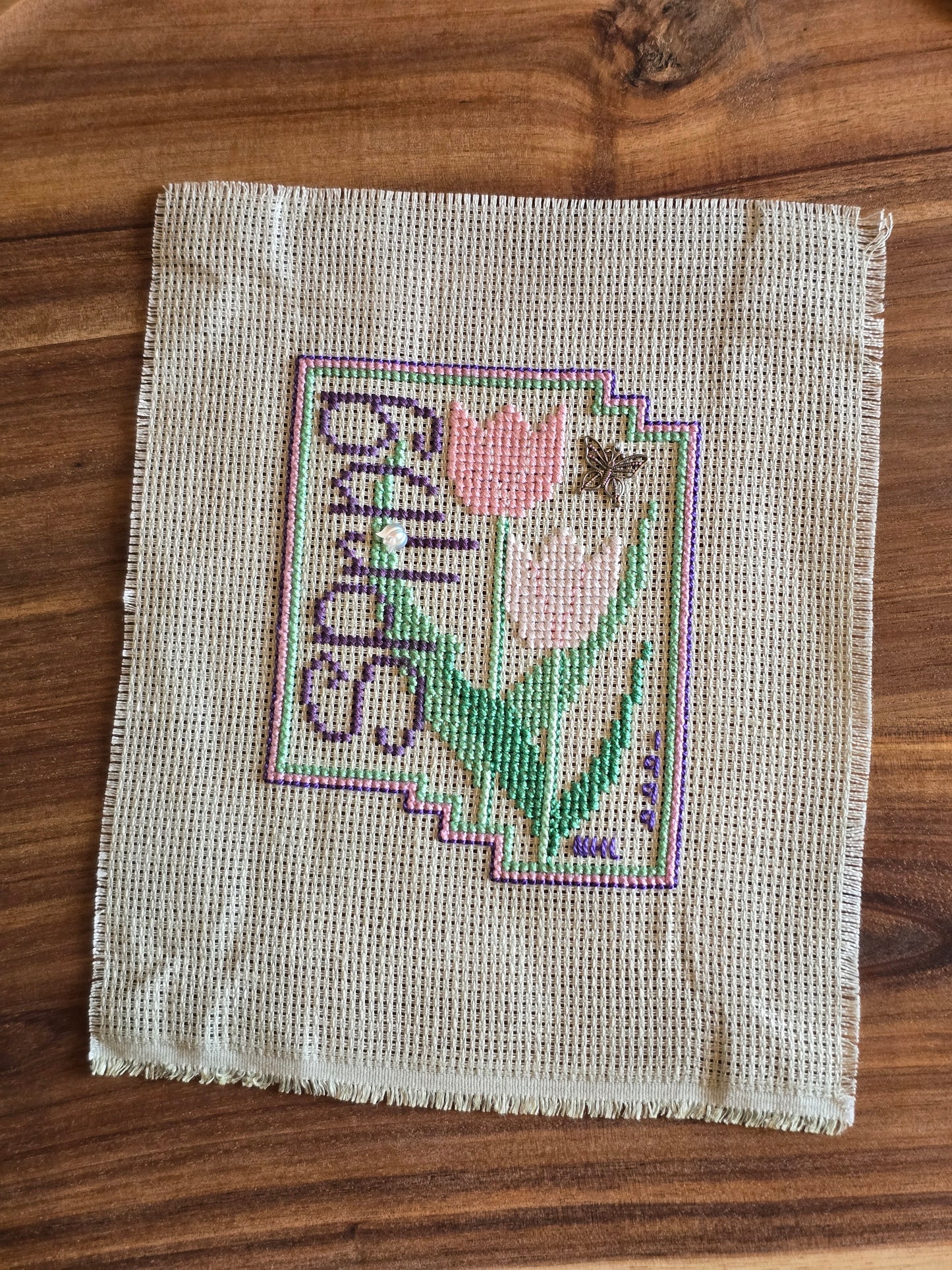 The Silver Needle - Spring Tulip - Completed Cross Stitch