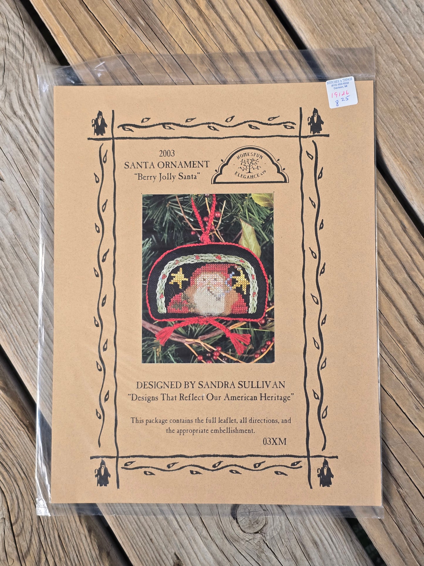 Homespun Elegance - 2003 Santa Ornament - Berry Jolly Santa - Cross Stitch Pattern