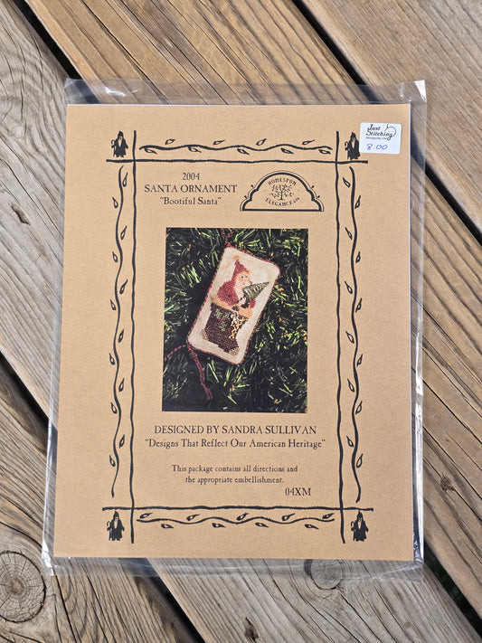 Homespun Elegance - 2004 Santa Ornament - Bootiful Santa - Cross Stitch Pattern