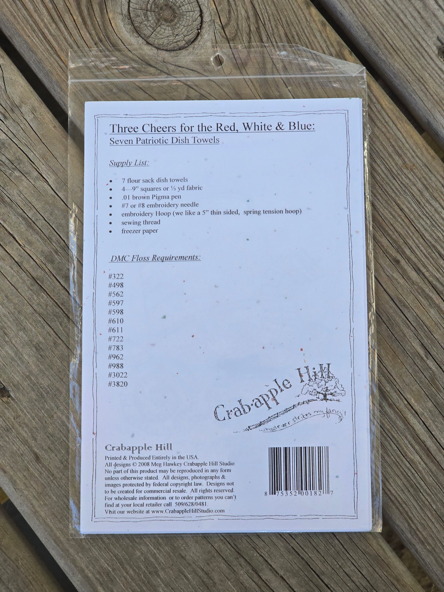 Crab-apple Hill - Three Cheers For the Red, White & Blue - Patriotic Dish Towels - Embroidery Pattern