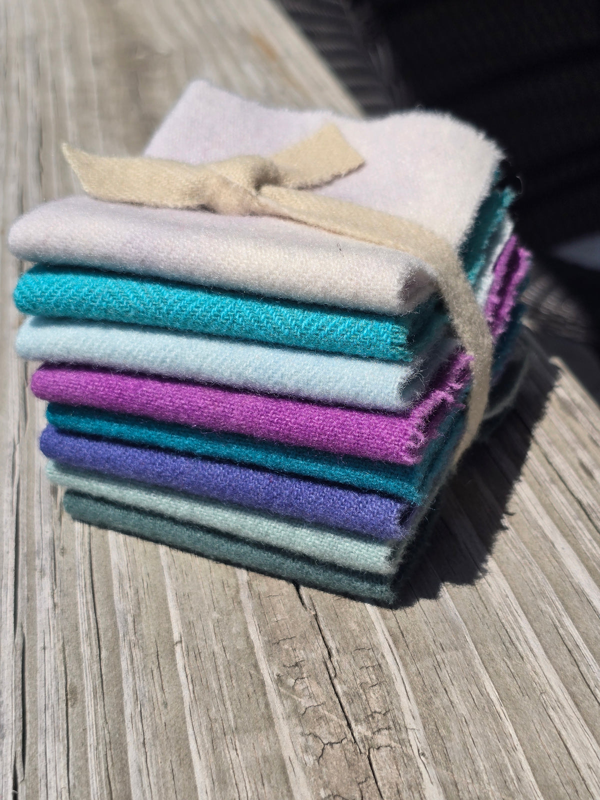 Petals and Blooms - Hand Dyed Wool Bundle - 8 Fat 16ths or 8 Fat 32nds - Teal & Purple - Wool Fabric