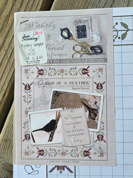 With Thy Needle & Thread - Birds of a Feather Mystery Sampler by Brenda Gervais - 3 Cross Stitch Patterns