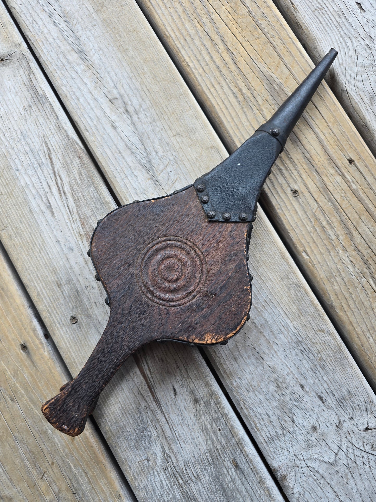 Vintage Fireplace Bellows w/Crest and Black Leather
