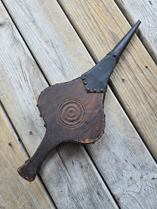 Vintage Fireplace Bellows w/Crest and Black Leather