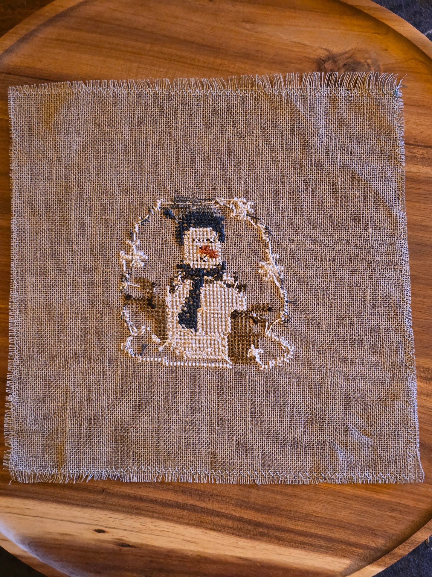 Unknown Designer - Snowman with Rabbits - Completed Cross Stitch