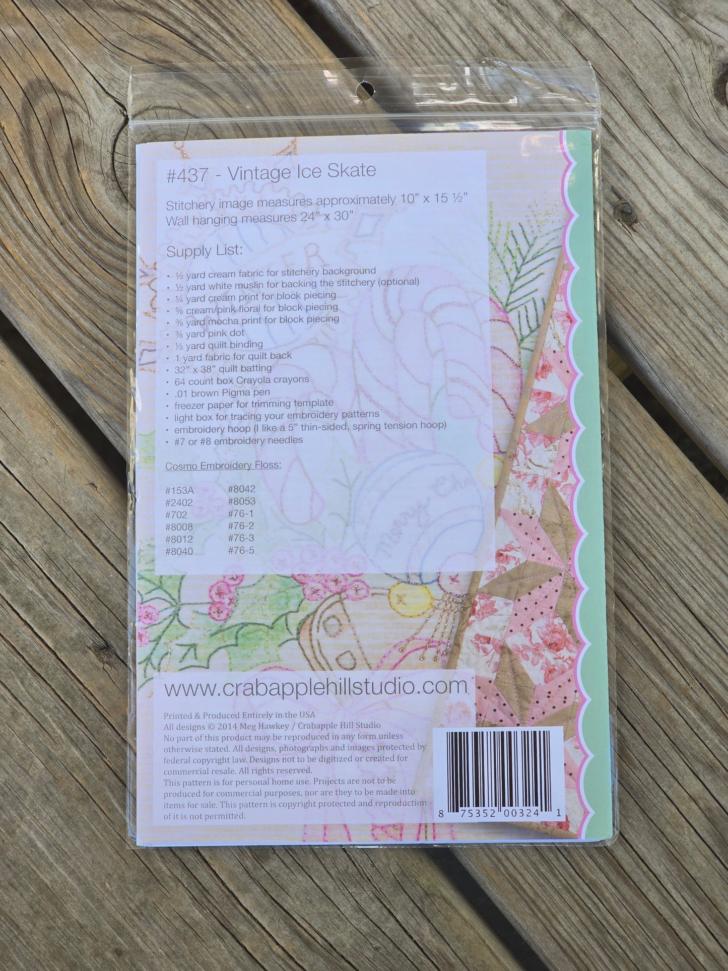 Crab-apple Hill - Vintage Ice Skate - Embroidery and Quilt Pattern