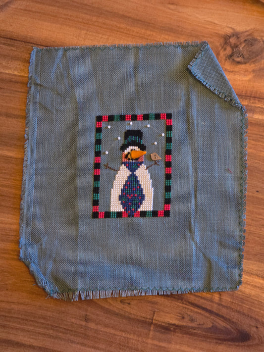 Unknown Designer - Snowman with Polymer Carrot Nose - Completed Cross Stitch