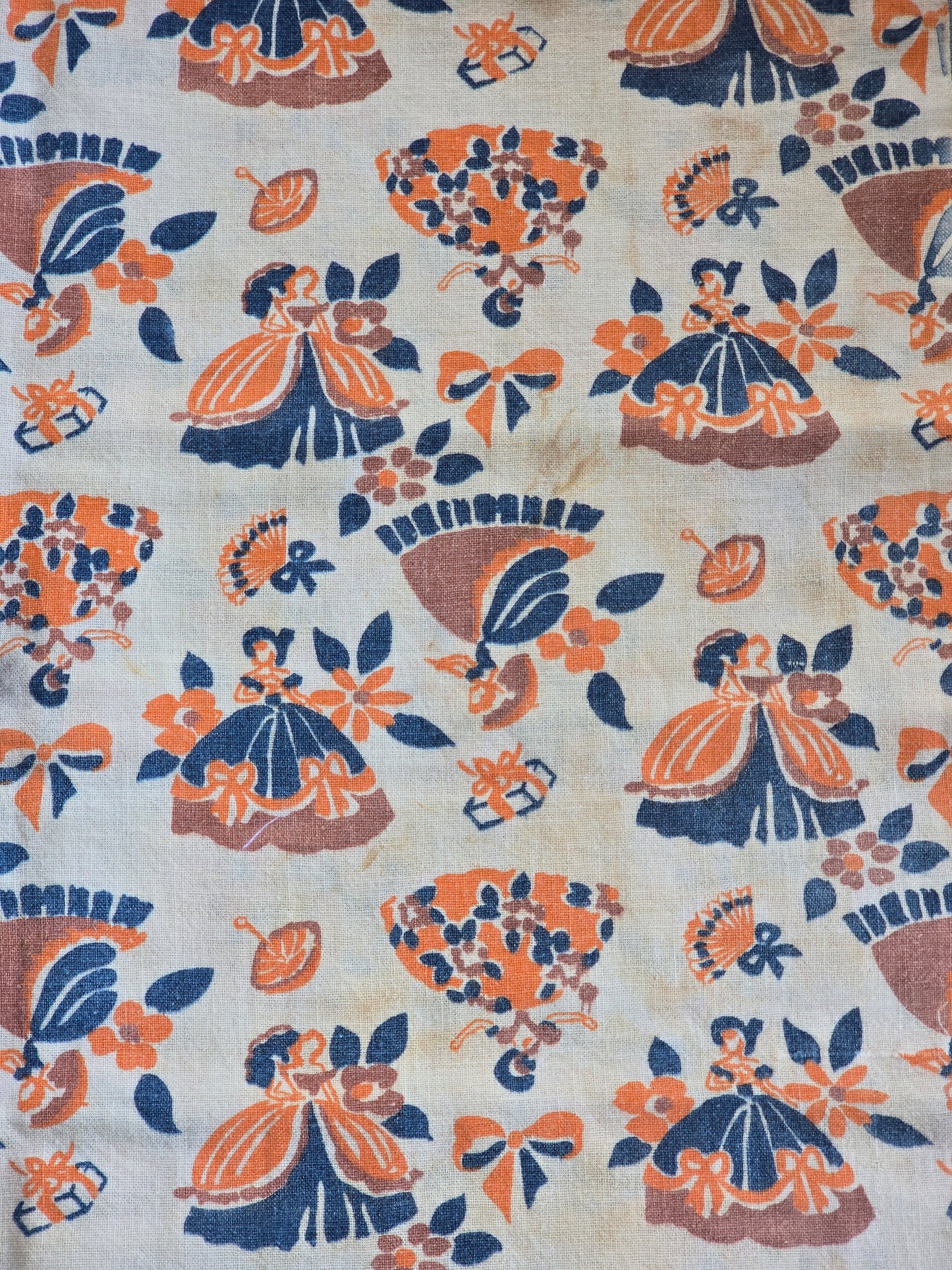 Brown, Blue and Orange Ladies - Linens - Feed Sack