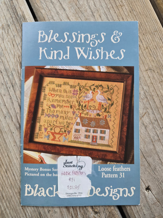 Blackbird Designs - Blessings & Kind Wishes with Mystery Bonus Sampler - Loose Feathers Pattern #31 - Cross Stitch Pattern