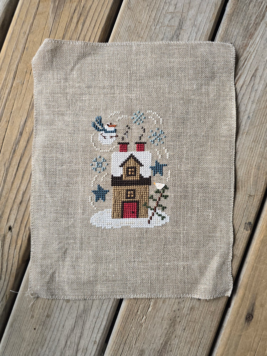 Bent Creek - Winter House Zipper - Completed Cross Stitch