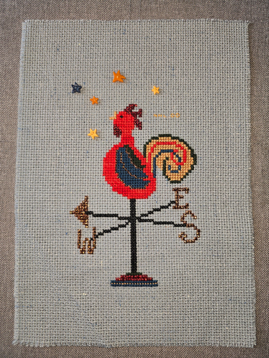 Rooster on Weather Vane - Completed Cross Stitch