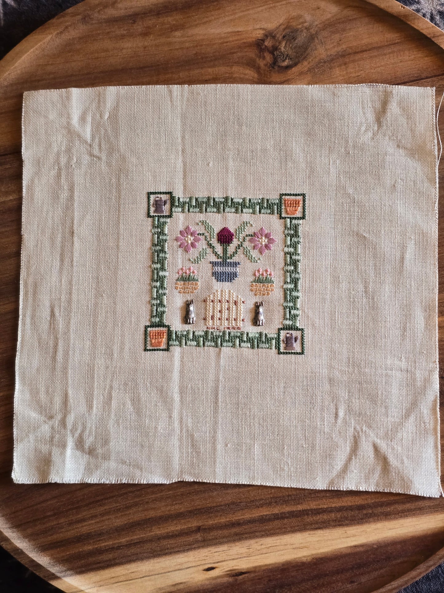 Elizabeth's Designs - Flowers & Friends - The Garden Path - Completed Cross Stitch