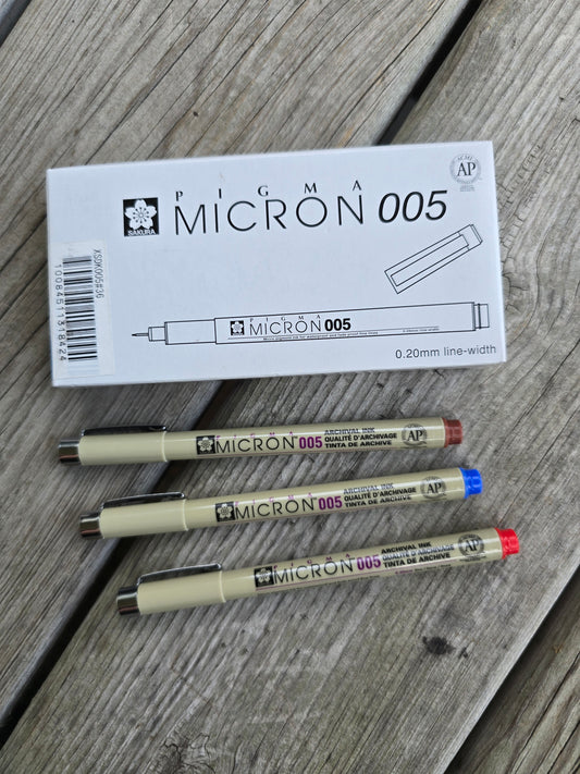 Pigma Micron Pen - 005 - Red, Blue, Brown