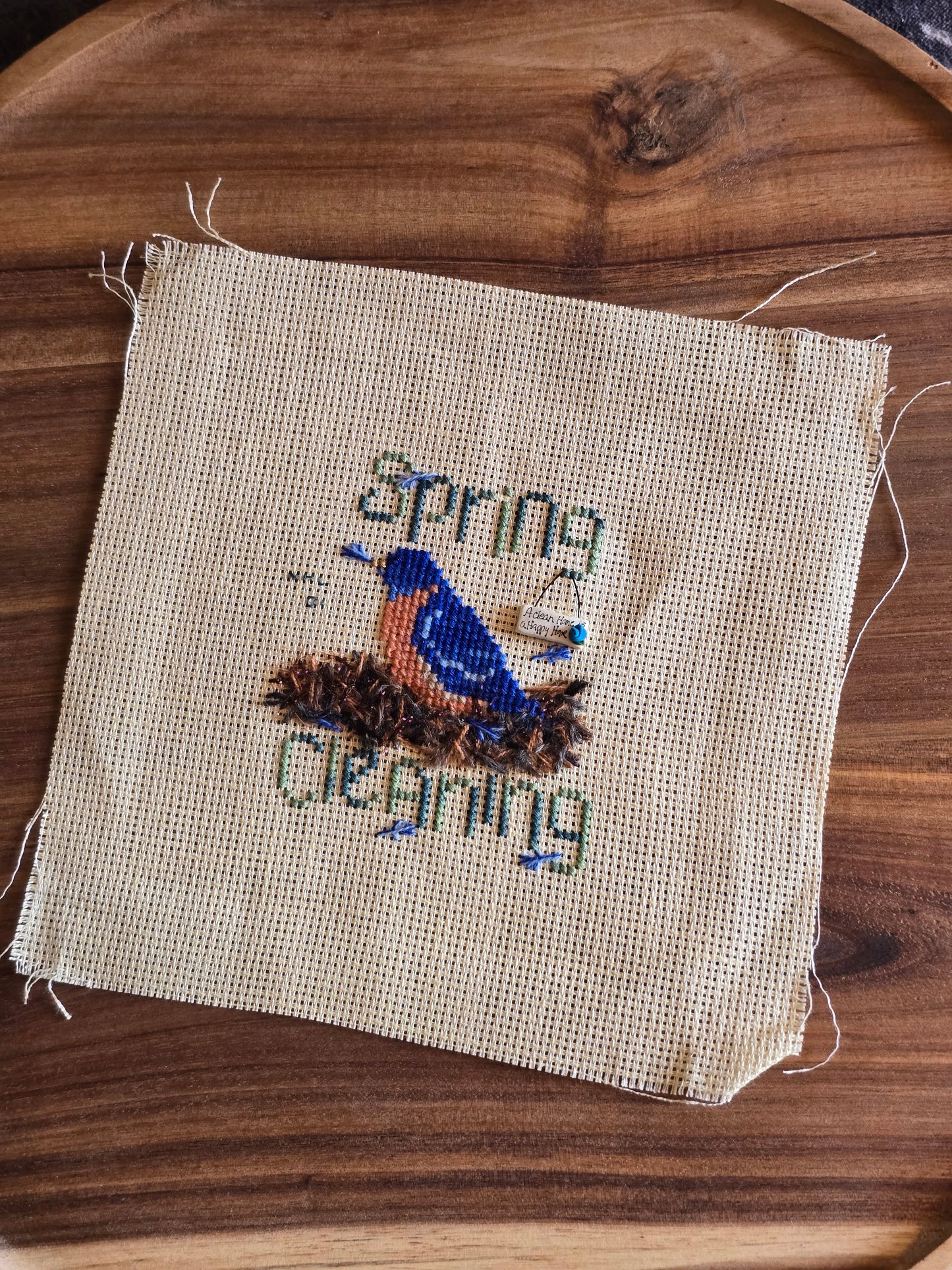 The Silver Needle - Time for Spring Cleaning - Completed Cross Stitch