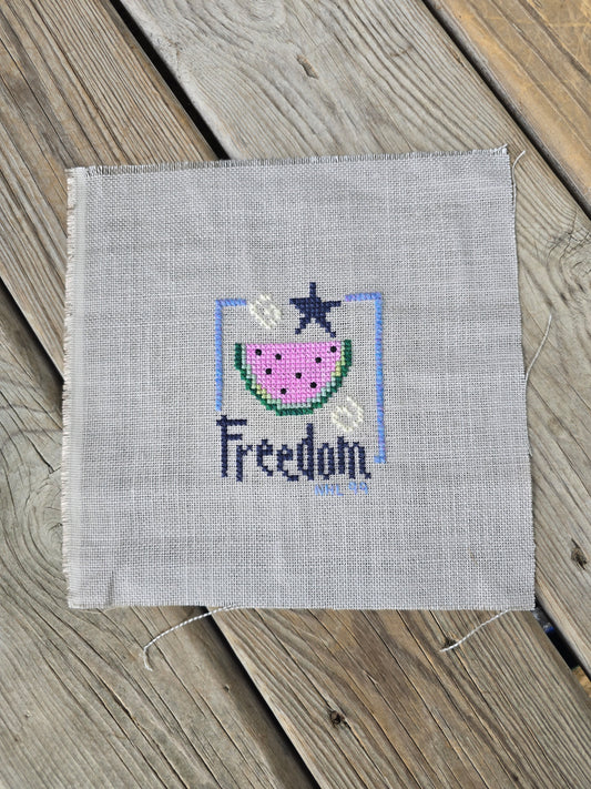 Lizzie Kate - Flip-It-Stamp July (Freedom - Pink Watermelon) - Completed Cross Stitch