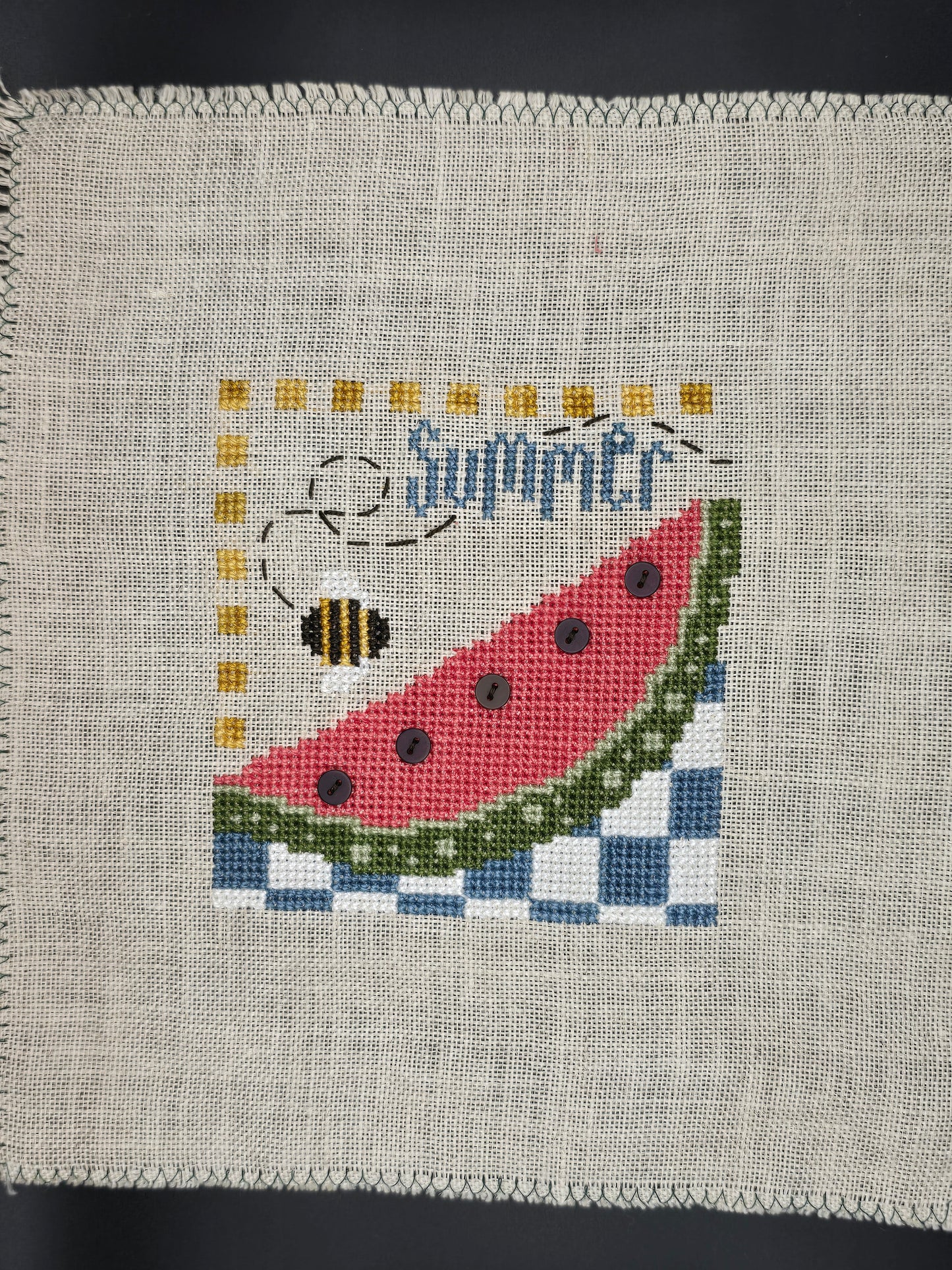 Bent Creek - Summer Zipper - Completed Cross Stitch