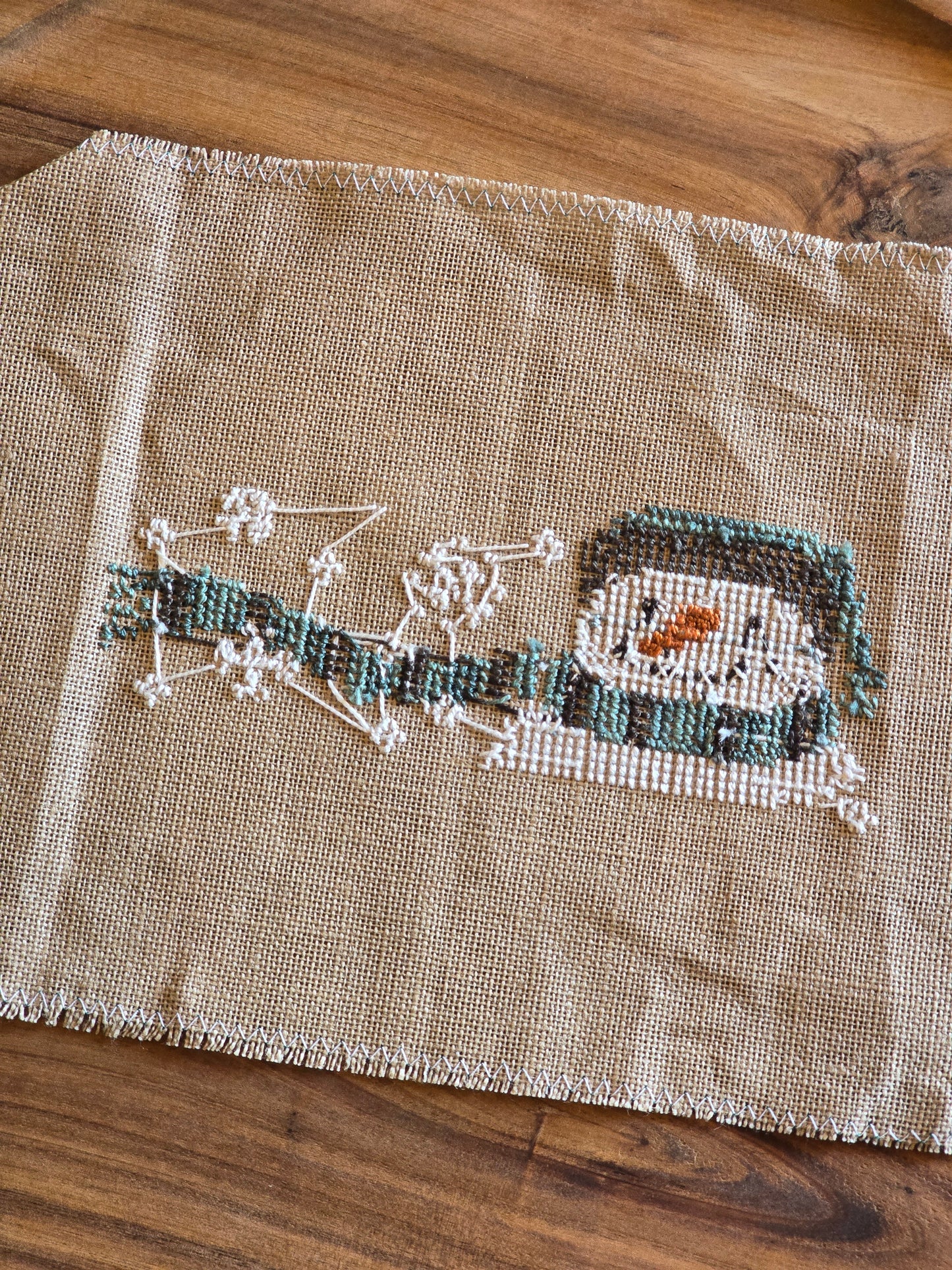 Unknown Designer - Snowman with Blue Hat and Scarf - Completed Cross Stitch