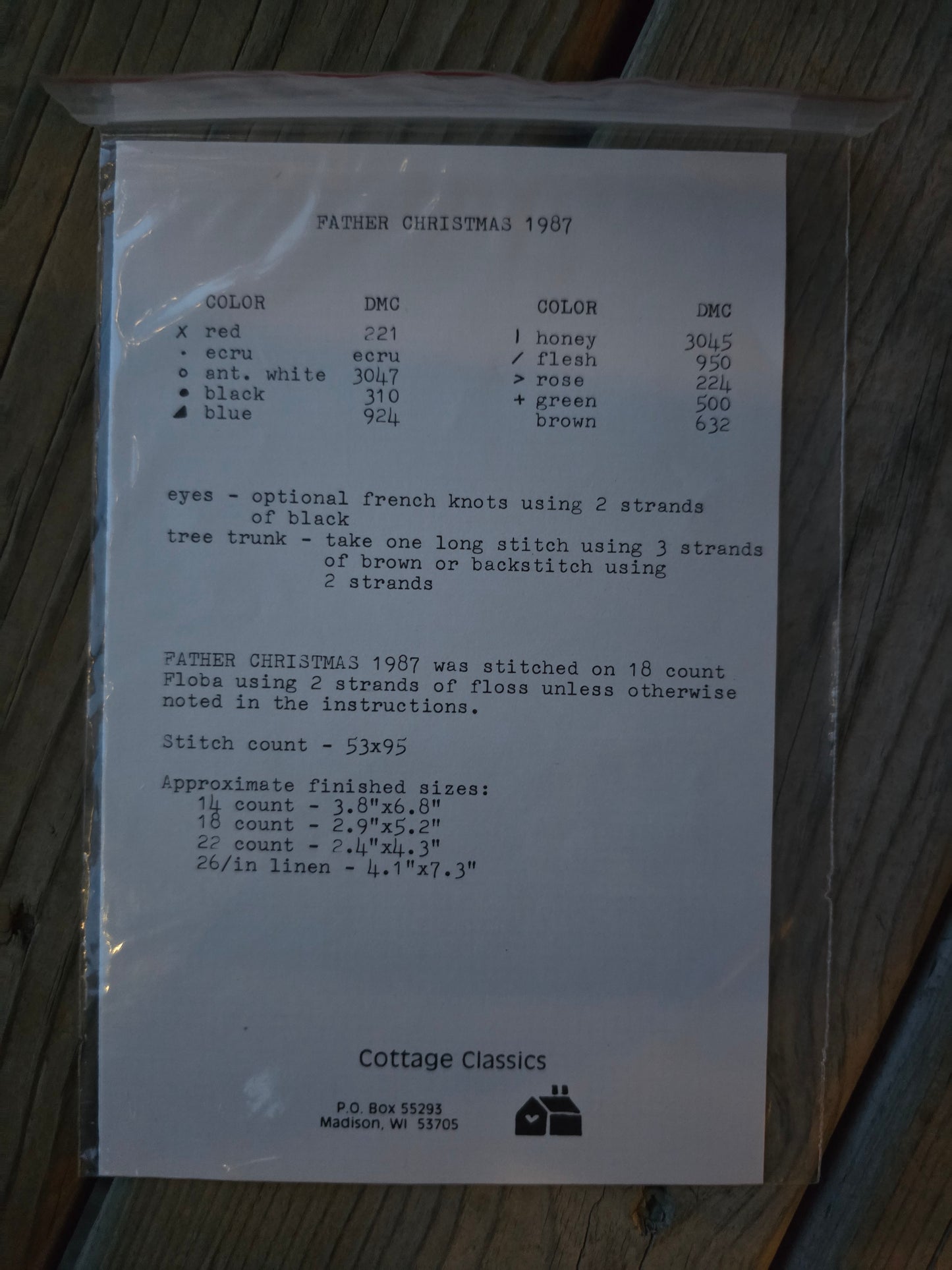 Cottage Classics - Father Christmas 1987 - Cross Stitch Pattern