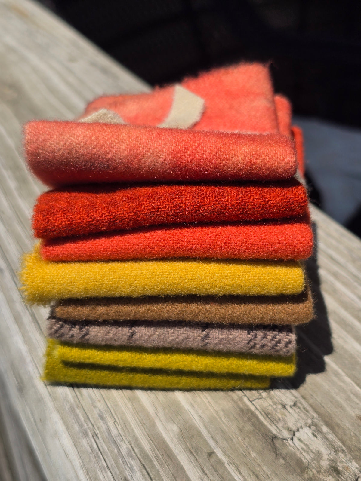 Petals and Blooms - Hand Dyed Wool Bundle - 8 Fat 16ths - Green & Orange - Wool Fabric