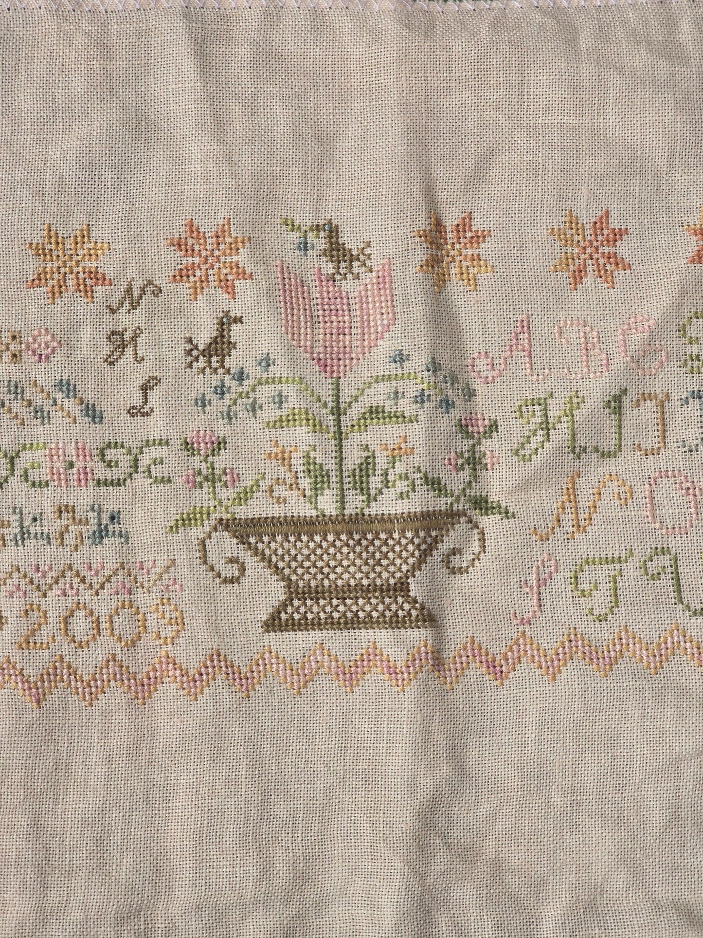 Blackbird Designs - Summer Basket  - Completed Cross Stitch