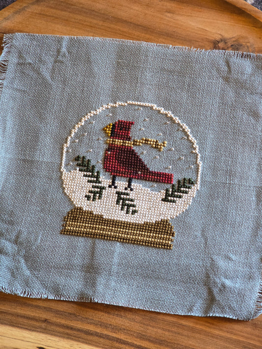 Bent Creek - Red Bird Globe - Completed Cross Stitch