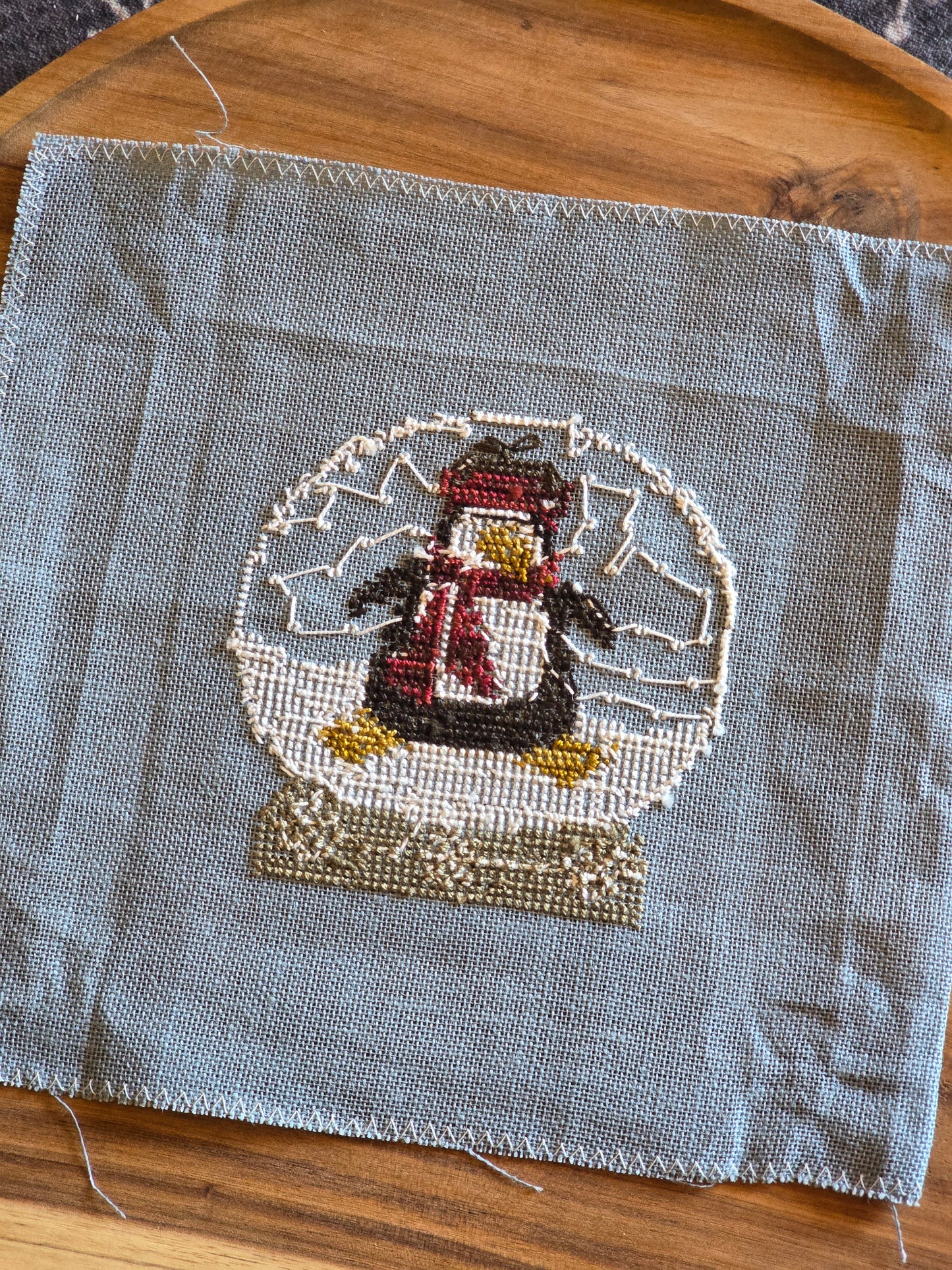 Unknown Designer - Penguin Snowglobe - Completed Cross Stitch