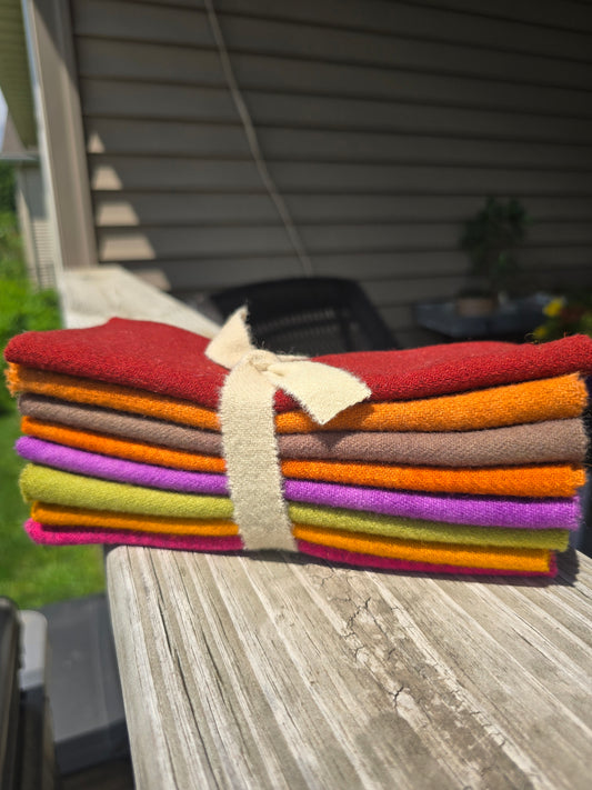 Petals and Blooms - Hand Dyed Wool Bundle - 8 Fat 16ths or 8 Fat 32nds - Autumn Splendor - Wool Fabric