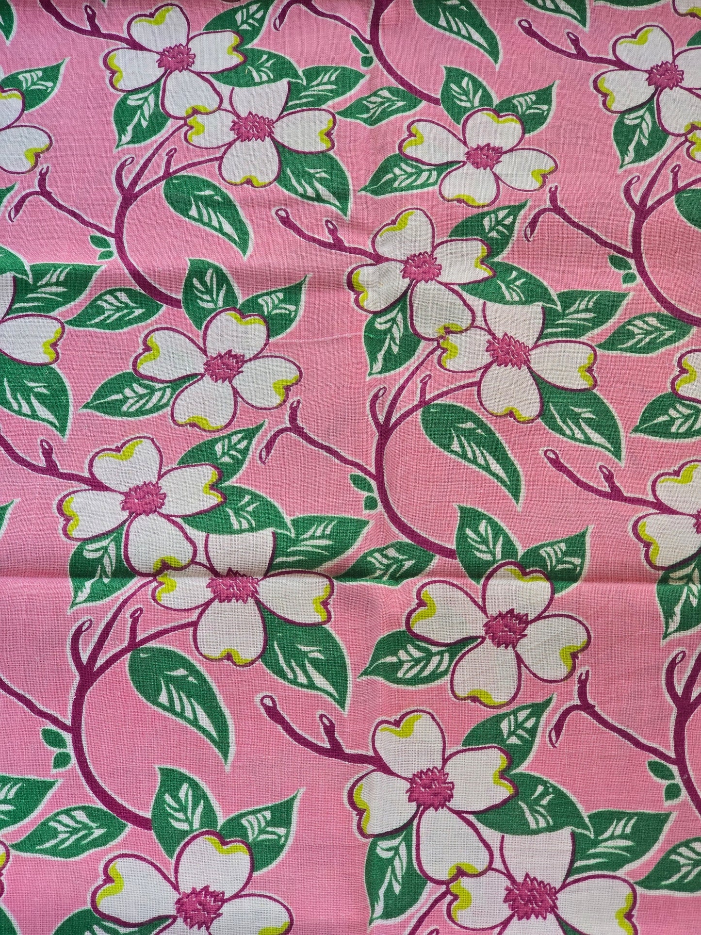 Pink, Green, White and Burgundy Floral - Linens - Feed Sack