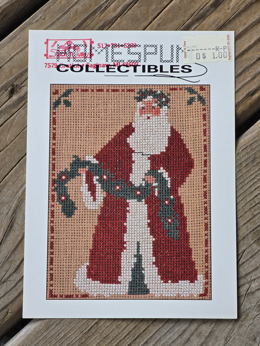 Homespun Collectibles - Santa with Evergreen Garland - #49 - Cross Stitch Pattern